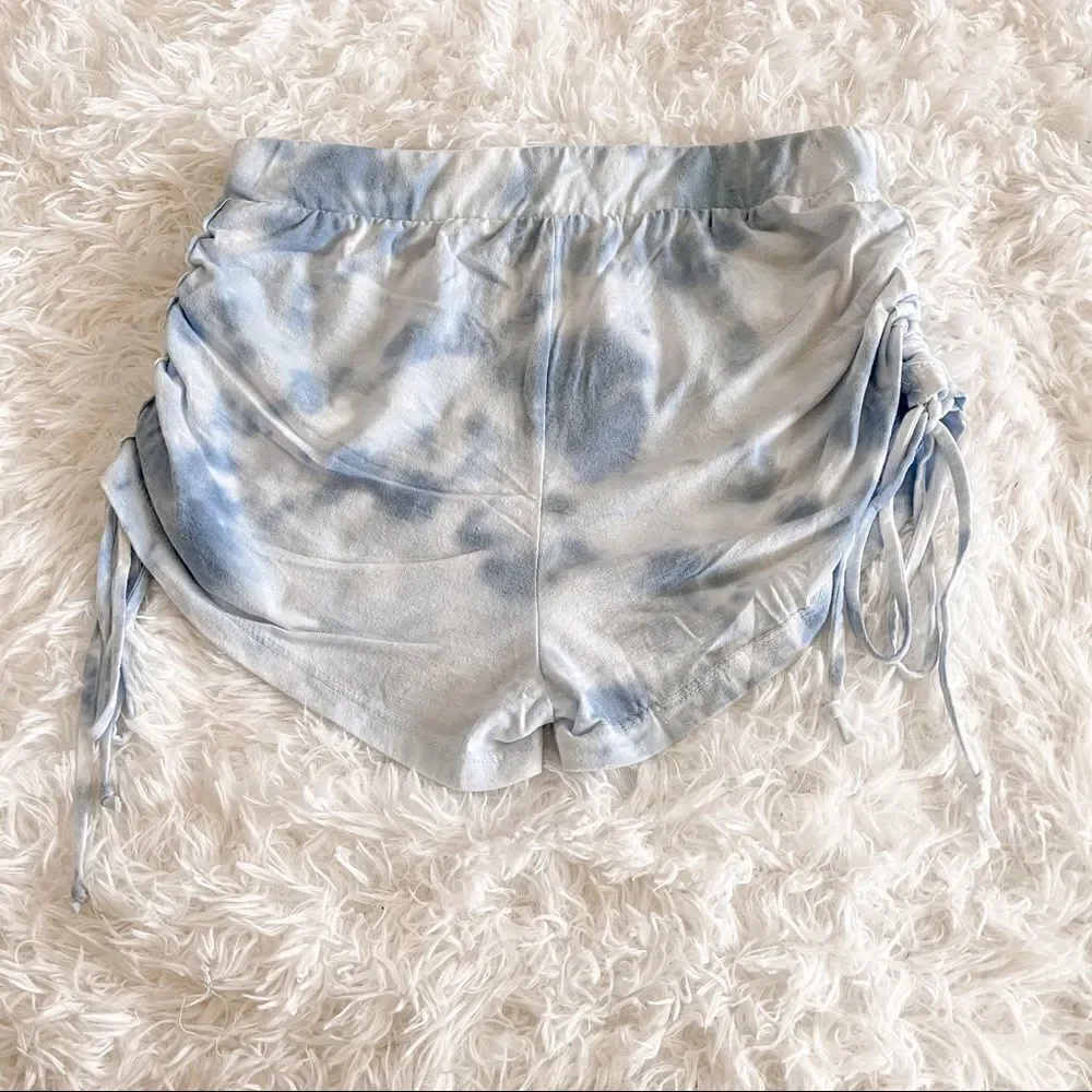 Maronie x Revolve Blue Tie Dye Drawstring Shorts with Shirred Sides SZ S BNWT